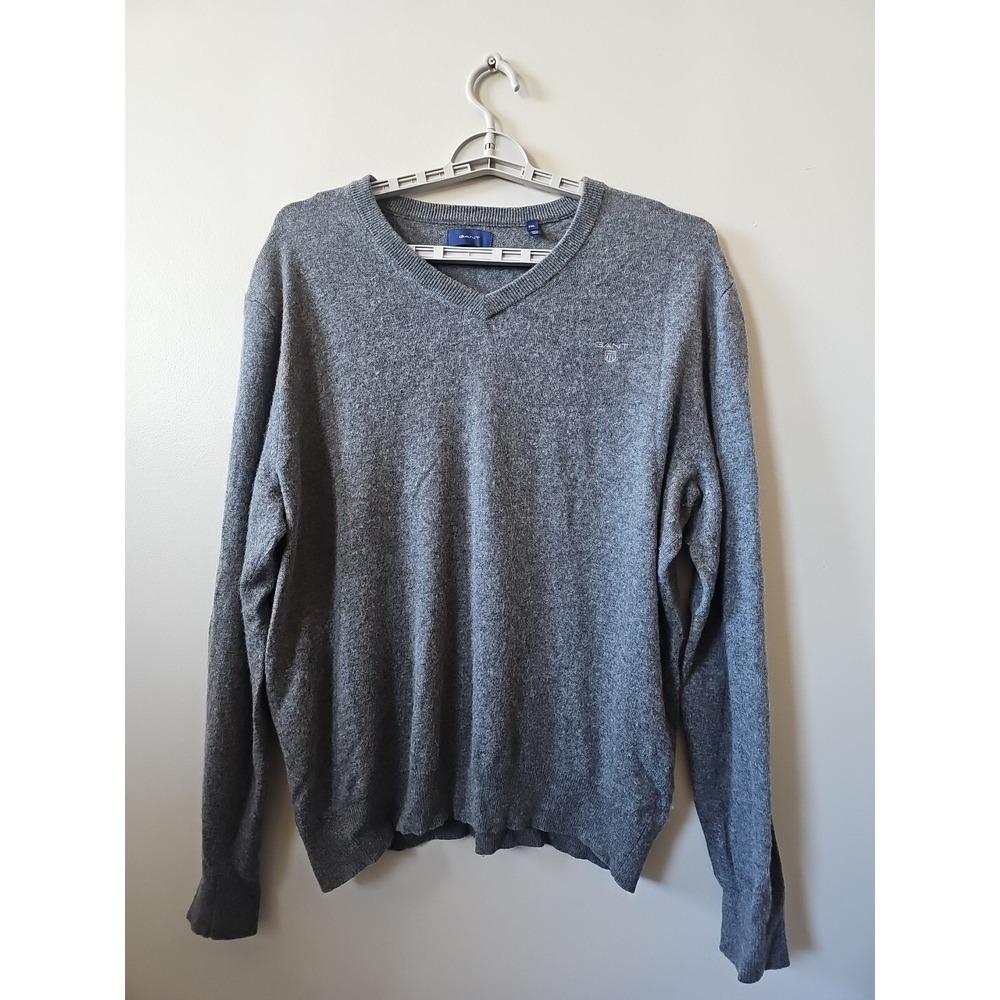 GANT Extra Fine Lambswool V-Neck Sweater Women's Size‎ 2XL Gray